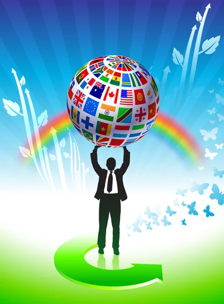 Drapeaux Globe sur fond vert — Image vectorielle