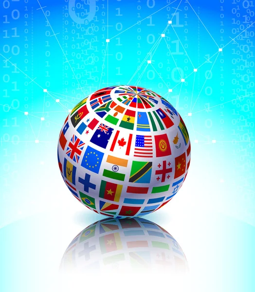 stock vector Flags Globe on Binary Code Background
