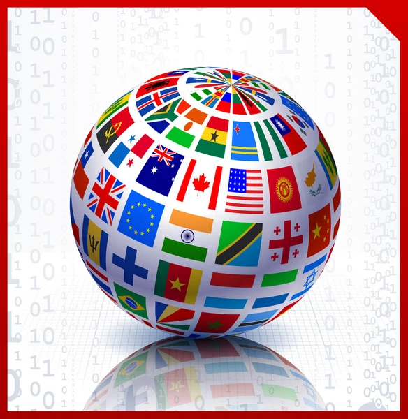 Flaggor världen på binär kod bakgrund二进制代码背景上标志全球 — 图库矢量图片