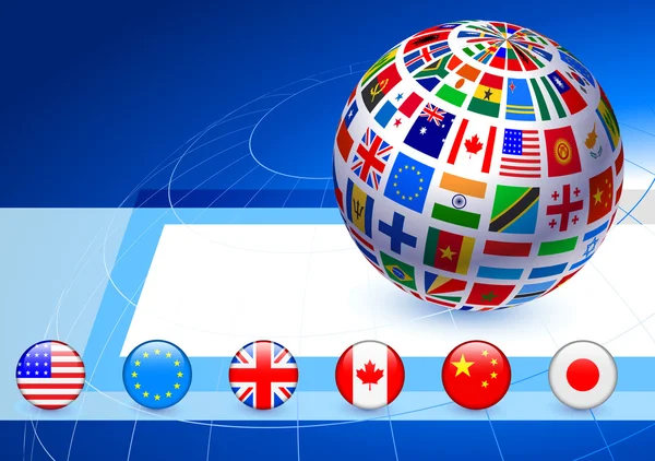 Vlaggen wereldbol met internet knoppen — Stockvector