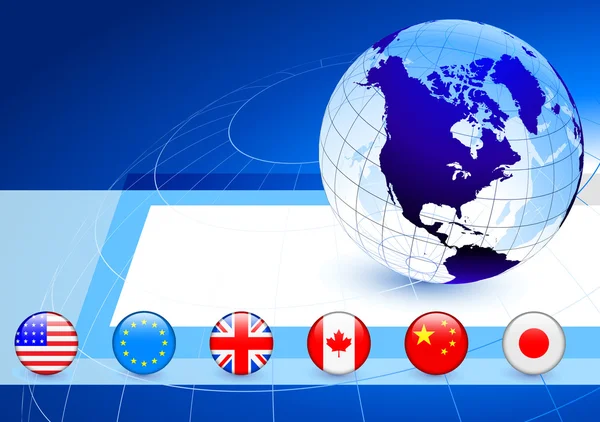 Zakelijke wereldbol met vlag internet knoppen — Stockvector