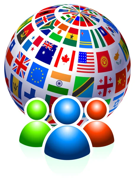 Groupe d'utilisateurs avec drapeaux Globe — Image vectorielle