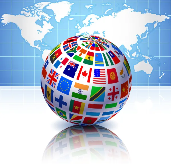 Bandeiras Globo com Mapa do Mundo —  Vetores de Stock