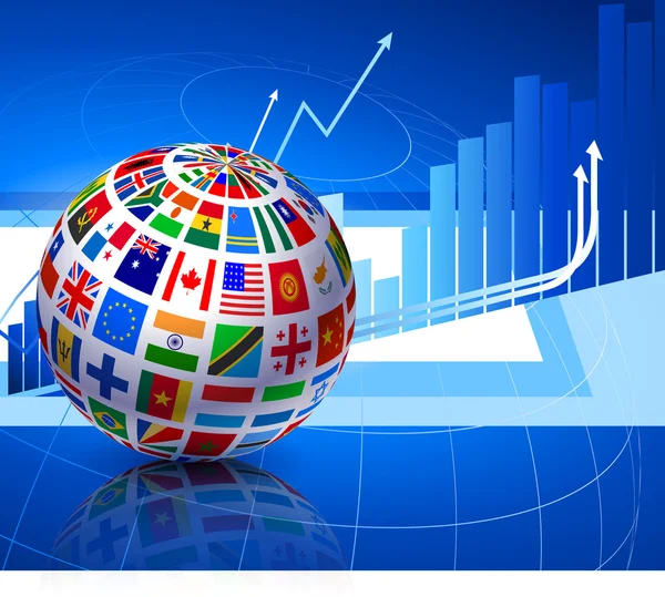 Флаги Globe на финансовом фоне — стоковый вектор