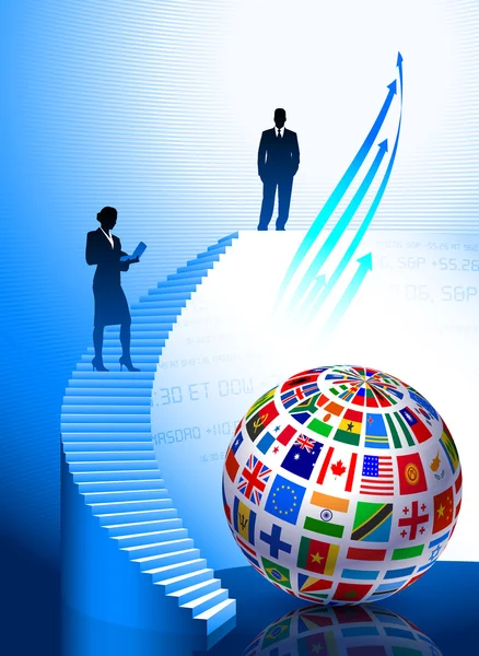 Business Couple with Flags Globe — Stock Vector