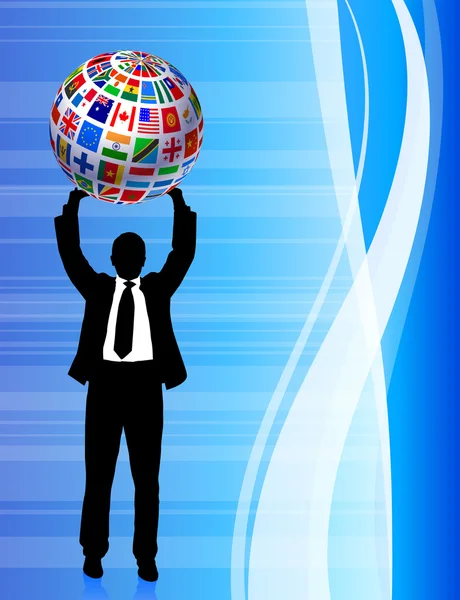 Homme d'affaires avec des drapeaux Globe — Image vectorielle