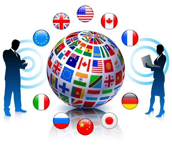 Business team communicartion med flaggor världen — Stock vektor