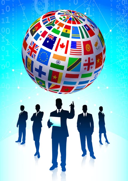 Business Team with Flags Globe — Stock Vector