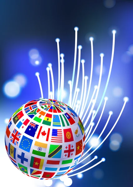 Fiber optik arka plan üzerinde dünya bayrakları — Stok Vektör