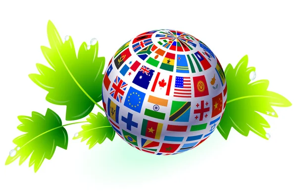 Flags Globe with Leaves — Stock Vector
