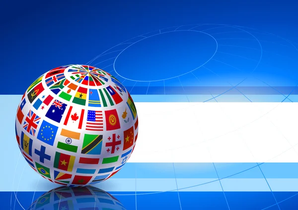 Flaggen Globus auf blauem abstrakten Hintergrund — Stockvektor