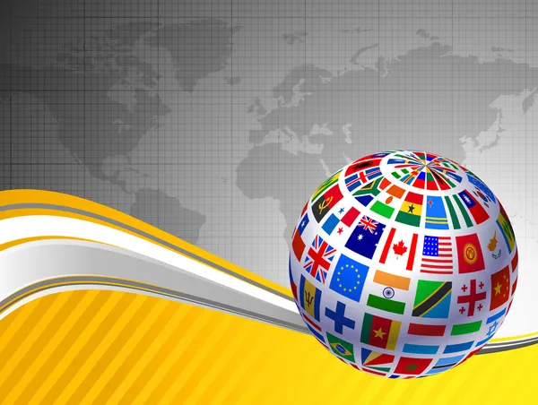 Bandeiras Globo com Mapa do Mundo —  Vetores de Stock