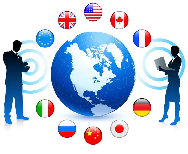 Zakelijke communicatie met internet vlag knoppen — Stockvector
