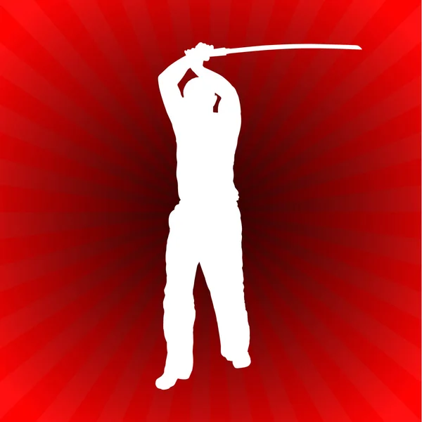 Karate-Sensei mit Schwert auf glühend rotem Hintergrund — Stockvektor