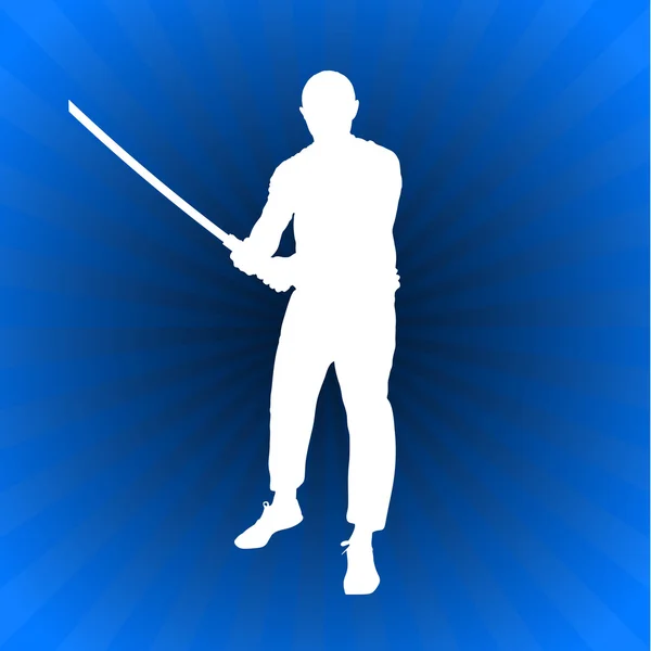 Karate Sensei with Sword on Glowing Blue Background — Stock Vector