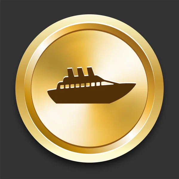 Boat on Golden Internet Button — Stock Vector