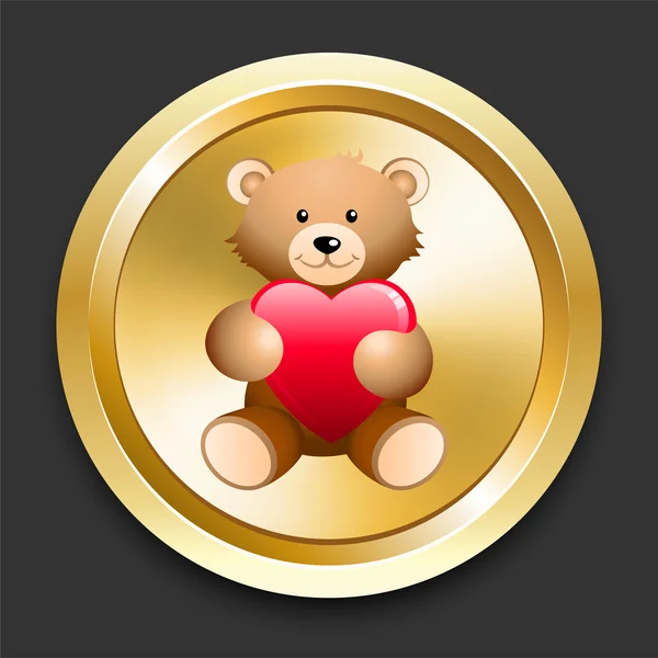 Teddy Bear on Golden Internet Button — Stock Vector