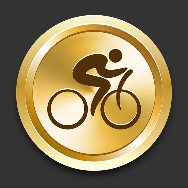 Cyclist on Golden Internet Button — Stock Vector