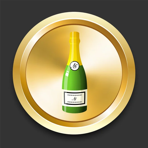 Cha, garrafa de champanhe no botão dourado da Internet — Vetor de Stock