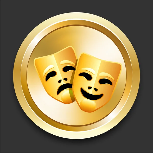Comedy and Tragedy Masks on Golden Internet Button — Stock Vector