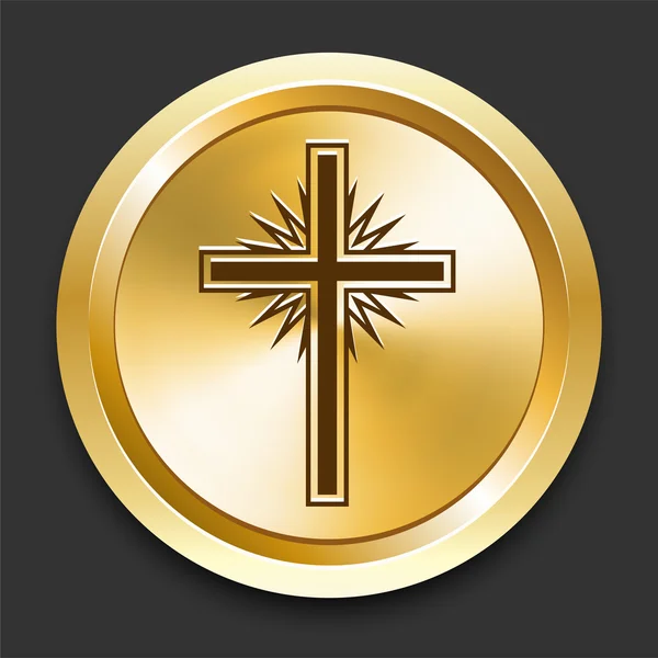 Kreuz auf goldenem Internetknopf — Stockvektor