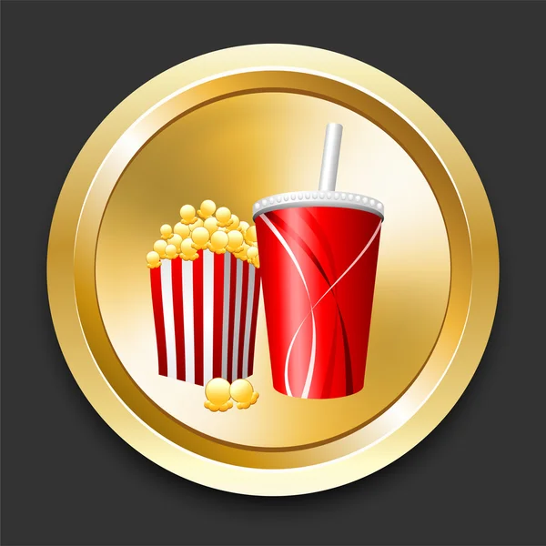 Popcorn and Soda on Golden Internet Button — Stock Vector