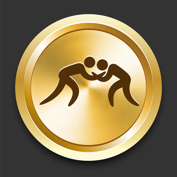Wrestling on Golden Internet Button — Stock Vector