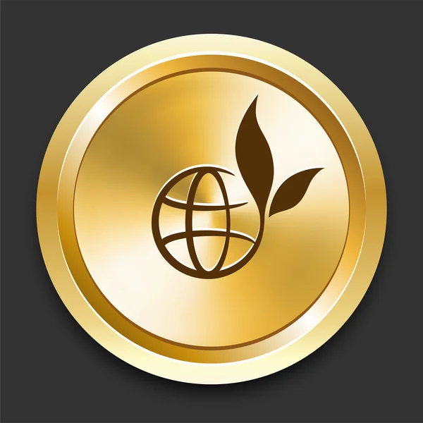Globe op gouden internet knop — Stockvector
