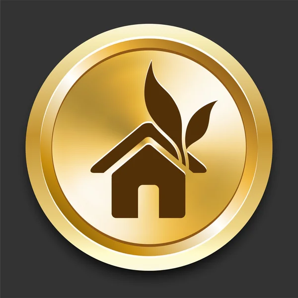 House on Golden Internet Button — Stock Vector