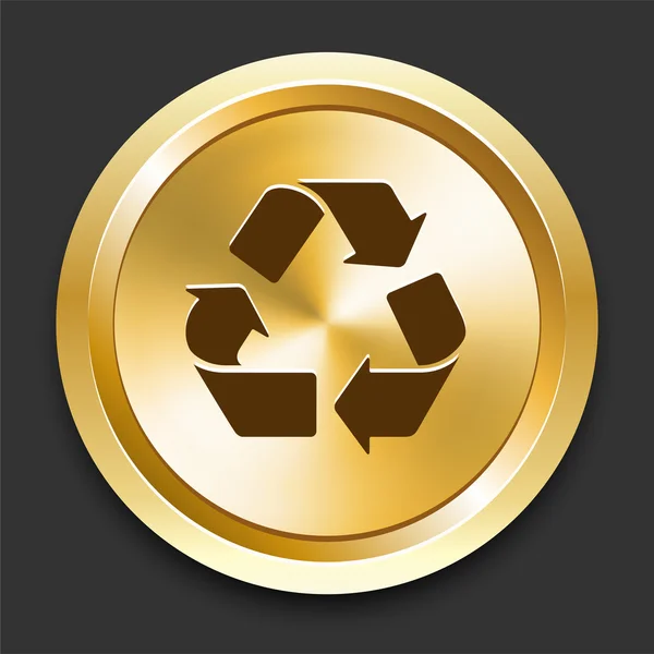Reciclar símbolo no botão dourado da Internet — Vetor de Stock