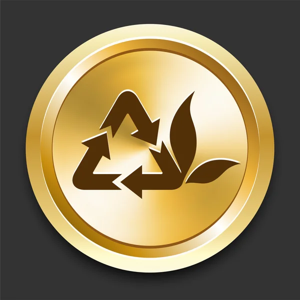 Recycle symbool op gouden internet knop — Stockvector