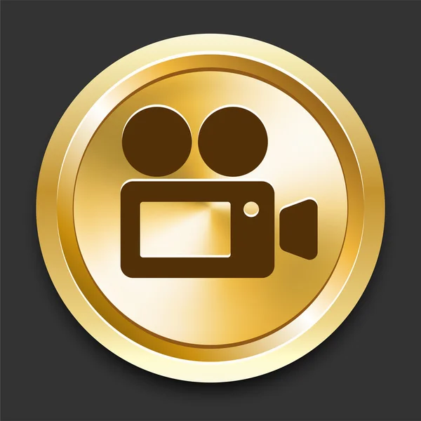 Videokamera auf goldenem Internetknopf — Stockvektor