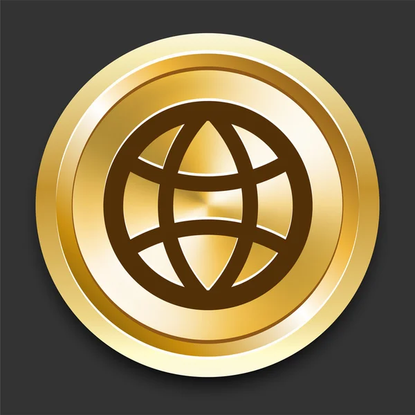 Globe on Golden Internet Button — Stock Vector
