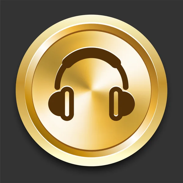 Auriculares en botón de Internet de oro — Vector de stock
