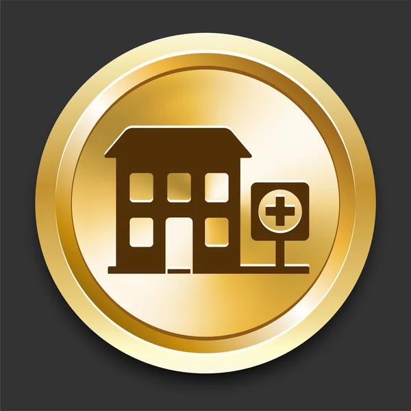 Edifício do hospital no botão dourado da Internet — Vetor de Stock