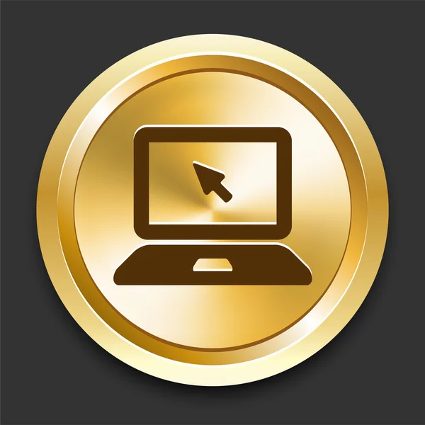 Computador portátil no botão dourado da Internet — Vetor de Stock