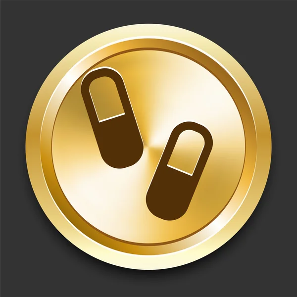 Píldoras en el botón de Internet de oro — Vector de stock