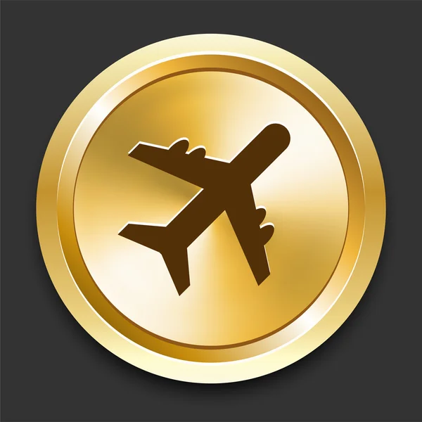 Airplane on Golden Internet Button — Stock Vector