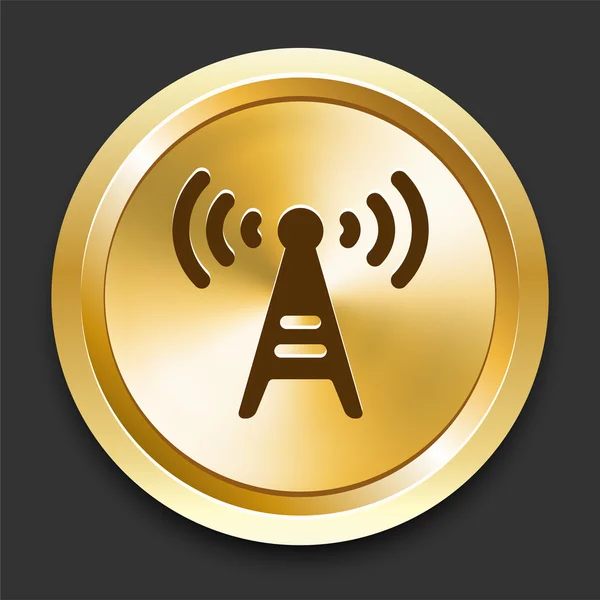 Radio Tower on Golden Internet Button — Stock Vector