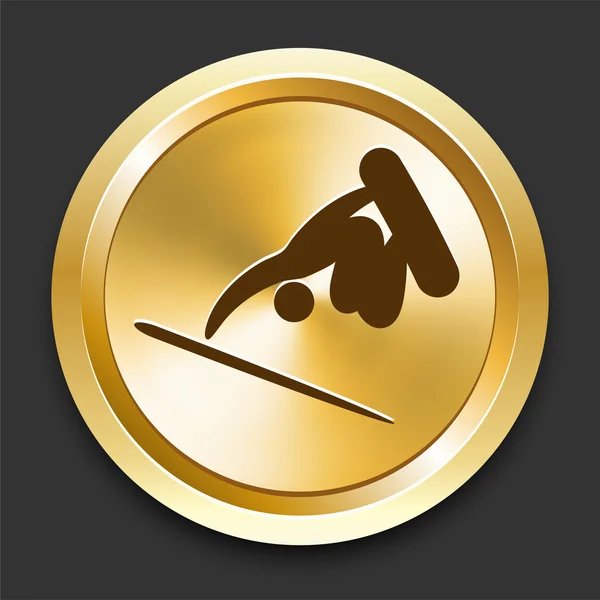 Snowboard (skateboard) on Golden Internet Button — Stock Vector