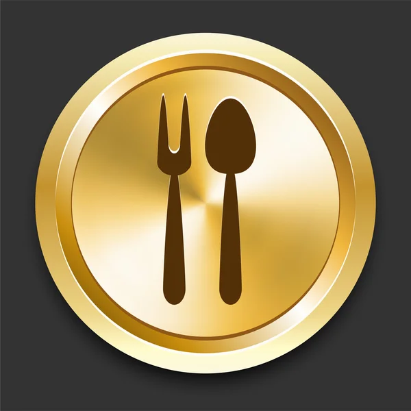 Fourchette et cuillère sur le bouton Internet doré — Image vectorielle