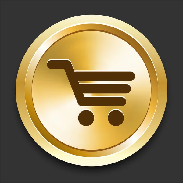 Carro de compras en botón de Internet de oro — Vector de stock