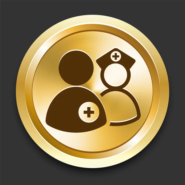 Doctor and Nurse on Golden Internet Button — Stock Vector