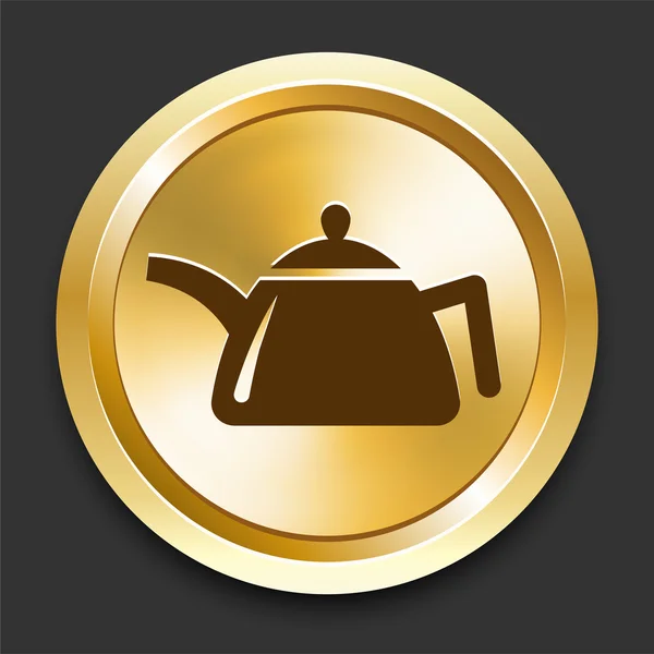 Tea Kettle on Golden Internet Button — Stock Vector