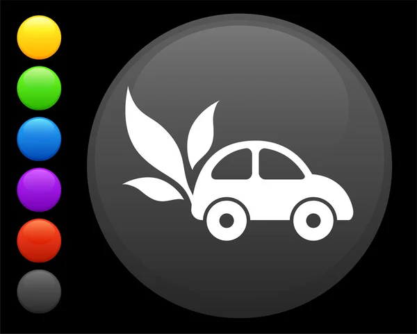 Auto und Blatt-Symbol auf rundem Internet-Knopf — Stockvektor