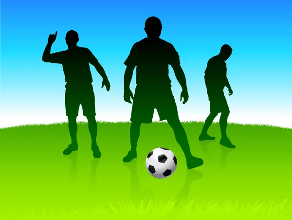 Equipo de fútbol en el fondo del parque natural — Vector de stock