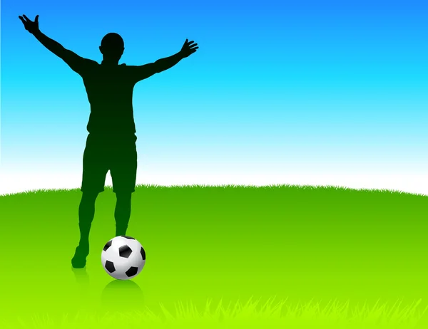 自然公園の背景にサッカーの選手 — ストックベクタ
