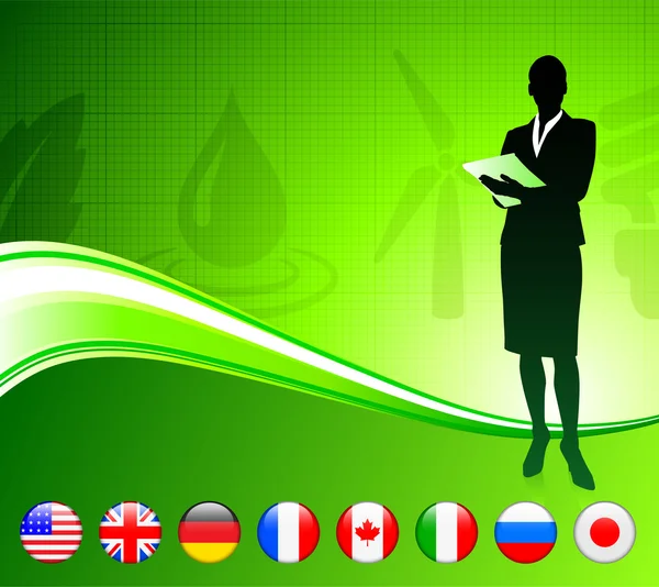 Businesswoman with Internet Flag Buttons Background — Stock Vector
