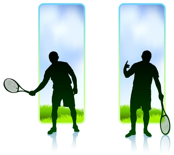 Giocatore di tennis impostato con sfondo Natura Frame — Vettoriale Stock