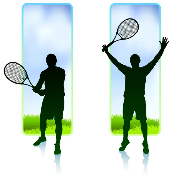 Jeu de Joueur de Tennis avec Cadre Nature Fond — Image vectorielle